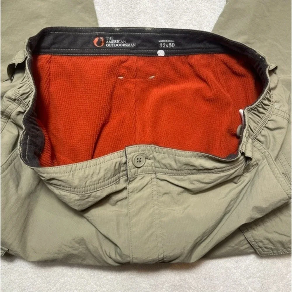The American Outdoorsman Mens Sz 32x30 Fleece Lined Cargo Pants Olive Hike-2118